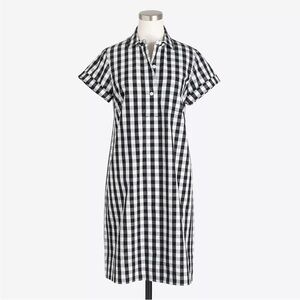 J. CREW Gingham Shirt Dress Black Checkered Short Sleeve Womens XXS